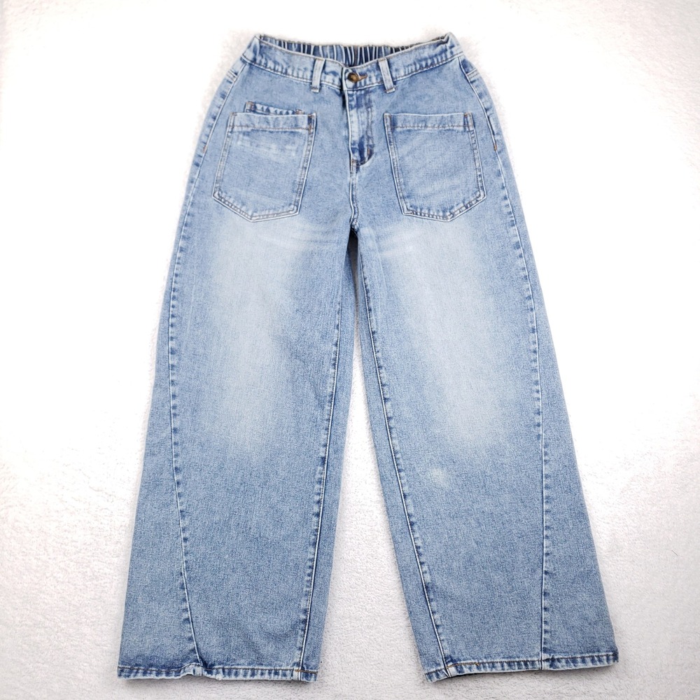 SHEIN Light Wash Wide Leg Jeans High Rise Elastic Back Waist Blue sz 27x28
